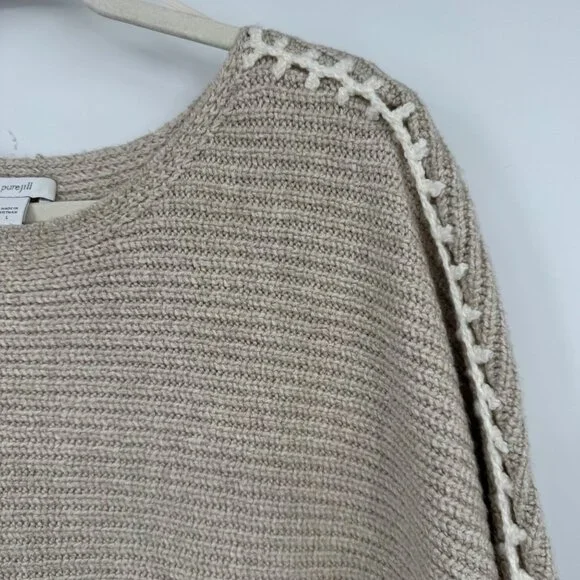 Pure Jill Hand-Stitched Details Sweater woman’s size XL Oatmeal Minimalist - Picture 3 of 10